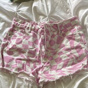 PacSun Pink and White Checkered Jean Shorts